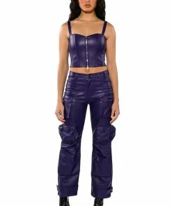 BONNE SOIREE CARGO FAUX LEATHER PANTS -FINESSE-shop bonne soiree cargo faux leather pants purple 3 3