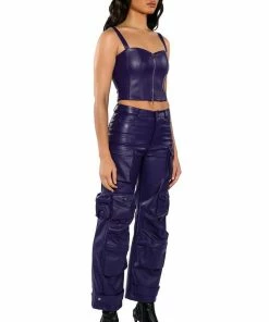 BONNE SOIREE CARGO FAUX LEATHER PANTS -FINESSE-shop bonne soiree cargo faux leather pants purple 4 4