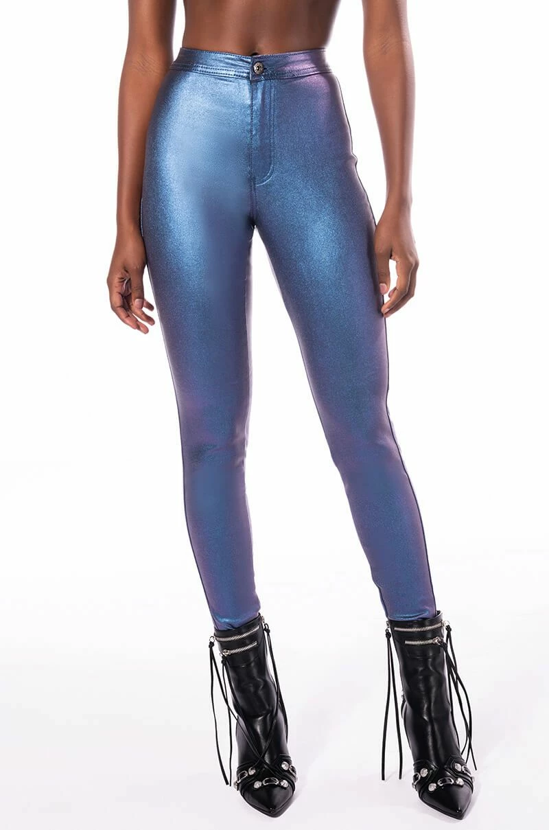 BORN TO SHINE METALLIC SKINNY PANTS IN BLUE 1 BORN TO SHINE METALLIC SKINNY PANTS IN BLUE
