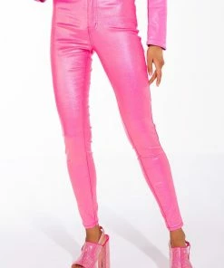 BORN TO SHINE METALLIC SKINNY PANTS IN PINK