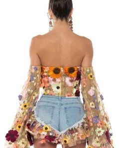 BOTANICAL BEAUTY CROPPED SHEER SLEEVE TOP -FINESSE-shop botanical beauty cropped sheer sleeve top nude 6 6