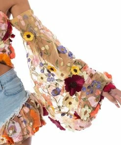 BOTANICAL BEAUTY CROPPED SHEER SLEEVE TOP -FINESSE-shop botanical beauty cropped sheer sleeve top nude 7 7