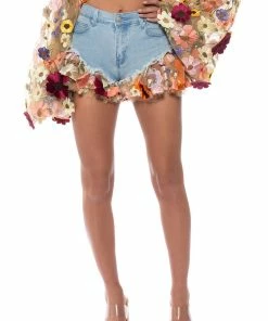 BOTANICAL BEAUTY RUFFLE DENIM SHORTS