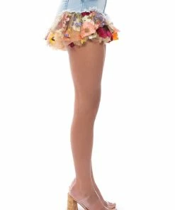 BOTANICAL BEAUTY RUFFLE DENIM SHORTS -FINESSE-shop botanical beauty ruffle denim shorts light blue 7 7