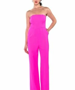 BREA STRAPLESS WIDE LEG JUMPSUIT -FINESSE-shop brea strapless wide leg jumpsuit hot pink 7 7
