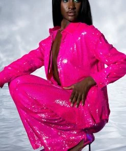 BRIGHT BRIGHT PINK SEQUIN TROUSER 15 BRIGHT BRIGHT PINK SEQUIN TROUSER -FINESSE-shop bright bright pink sequin trouser fuchsia 2 2 c1