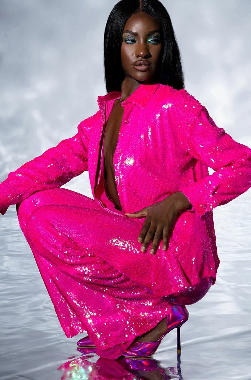 BRIGHT BRIGHT PINK SEQUIN TROUSER 7 BRIGHT BRIGHT PINK SEQUIN TROUSER - Image 7
