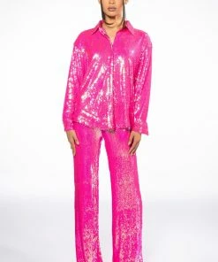 BRIGHT BRIGHT PINK SEQUIN TROUSER 13 BRIGHT BRIGHT PINK SEQUIN TROUSER -FINESSE-shop bright bright pink sequin trouser fuchsia 7 7