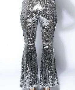 BRIGHTNESS SEQUIN FLARE PANT IN SILVER -FINESSE-shop brightness sequin flare pant in silver silver 6 6