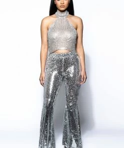 BRIGHTNESS SEQUIN FLARE PANT IN SILVER -FINESSE-shop brightness sequin flare pant in silver silver 8 8