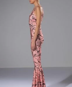 BRING THE FUNK PRINTED FLARED JUMPSUIT -FINESSE-shop bring the funk printed flared jumpsuit pink multi 3 3