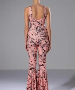 BRING THE FUNK PRINTED FLARED JUMPSUIT -FINESSE-shop bring the funk printed flared jumpsuit pink multi 4 4