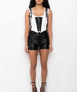 CALLIE FAUX LEATHER SHORT -FINESSE-shop callie faux leather short black 9 9 c1