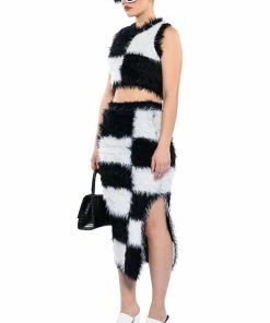 CHECKMATE SIR FUZZY MIDI SKIRT 14 CHECKMATE SIR FUZZY MIDI SKIRT -FINESSE-shop checkmate sir fuzzy midi skirt black white 5 5