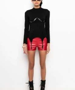 SEXY HOT PANT FAUX LEATHER FASHION SHORT -FINESSE-shop club high waisted pleather shorts red 8 8