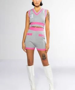 COLLEGIATE SO STUDIOUS KNIT BOOTY SHORT -FINESSE-shop collegiate so studious knit booty short grey multi 10 10