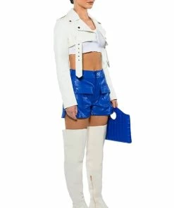 CORA POCKET DETAIL FAUX LEATHER SHORT -FINESSE-shop cora pocket detail faux leather short royal blue 4 4