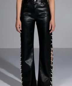 COVERED IN ICE FAUX LEATHER RHINESTONE PANT