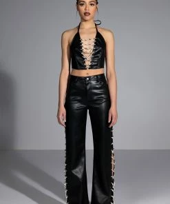 COVERED IN ICE FAUX LEATHER RHINESTONE PANT -FINESSE-shop covered in ice faux leather rhinestone pant black 3 3