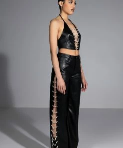 COVERED IN ICE FAUX LEATHER RHINESTONE PANT -FINESSE-shop covered in ice faux leather rhinestone pant black 4 4