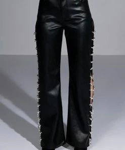 COVERED IN ICE FAUX LEATHER RHINESTONE PANT -FINESSE-shop covered in ice faux leather rhinestone pant black 6 6