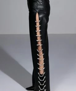 COVERED IN ICE FAUX LEATHER RHINESTONE PANT -FINESSE-shop covered in ice faux leather rhinestone pant black 7 7