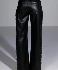COVERED IN ICE FAUX LEATHER RHINESTONE PANT -FINESSE-shop covered in ice faux leather rhinestone pant black 8 8