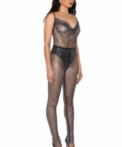 COWL NECK RHINESTONE MESH JUMPSUIT -FINESSE-shop cowl neck rhinestone mesh jumpsuit black 3 3