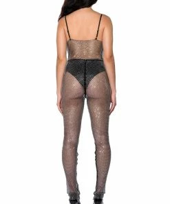 COWL NECK RHINESTONE MESH JUMPSUIT -FINESSE-shop cowl neck rhinestone mesh jumpsuit black 5 5