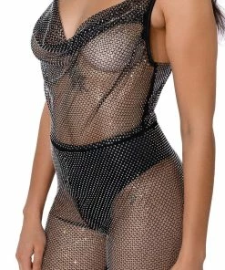 COWL NECK RHINESTONE MESH JUMPSUIT -FINESSE-shop cowl neck rhinestone mesh jumpsuit black 6 6