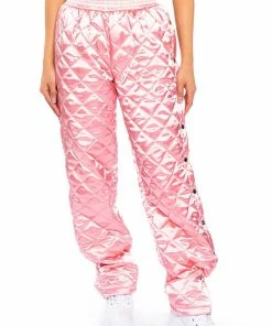 COZY MODE QUILTED SATIN BREAKAWAY JOGGER IN PINK