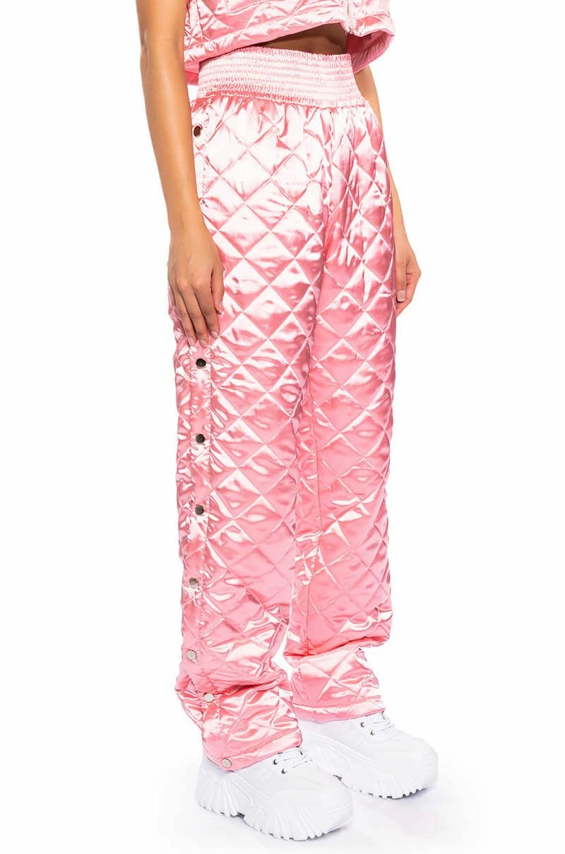 COZY MODE QUILTED SATIN BREAKAWAY JOGGER IN PINK 2 COZY MODE QUILTED SATIN BREAKAWAY JOGGER IN PINK - Image 2