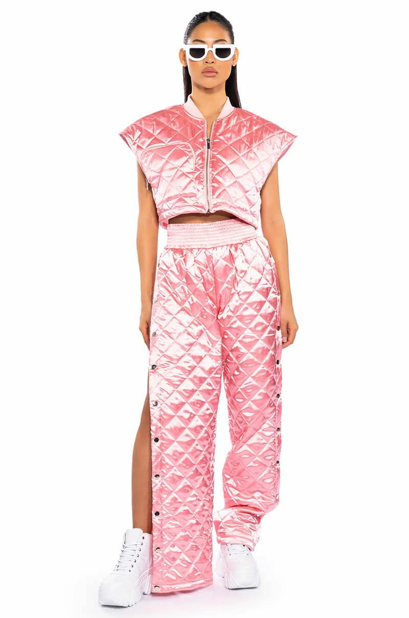 COZY MODE QUILTED SATIN BREAKAWAY JOGGER IN PINK 4 COZY MODE QUILTED SATIN BREAKAWAY JOGGER IN PINK - Image 4