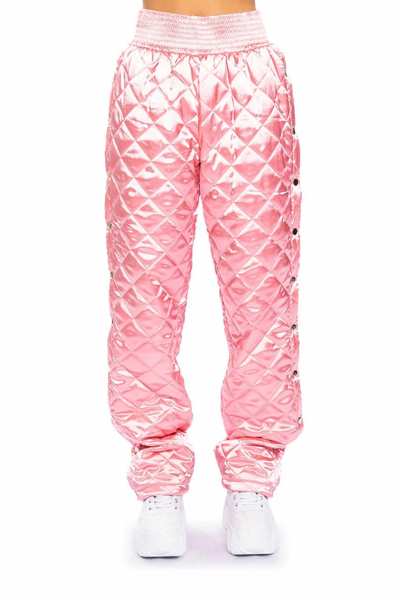 COZY MODE QUILTED SATIN BREAKAWAY JOGGER IN PINK 6 COZY MODE QUILTED SATIN BREAKAWAY JOGGER IN PINK - Image 6