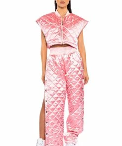 COZY MODE QUILTED SATIN VEST IN PINK -FINESSE-shop cozy mode quilted satin vest in pink pink 4 4
