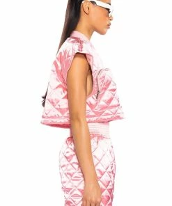 COZY MODE QUILTED SATIN VEST IN PINK -FINESSE-shop cozy mode quilted satin vest in pink pink 6 6