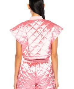 COZY MODE QUILTED SATIN VEST IN PINK -FINESSE-shop cozy mode quilted satin vest in pink pink 7 7