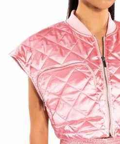 COZY MODE QUILTED SATIN VEST IN PINK -FINESSE-shop cozy mode quilted satin vest in pink pink 8 8