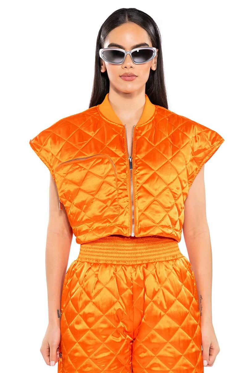COZY MODE QUILTED SATIN VEST 1 COZY MODE QUILTED SATIN VEST