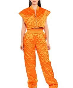 COZY MODE QUILTED SATIN VEST 12 COZY MODE QUILTED SATIN VEST -FINESSE-shop cozy mode quilted satin vest orange 3 3