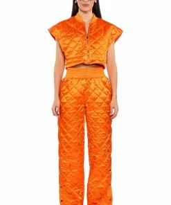 COZY MODE QUILTED SATIN VEST 14 COZY MODE QUILTED SATIN VEST -FINESSE-shop cozy mode quilted satin vest orange 5 5