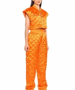 COZY MODE QUILTED SATIN VEST 15 COZY MODE QUILTED SATIN VEST -FINESSE-shop cozy mode quilted satin vest orange 6 6