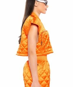 COZY MODE QUILTED SATIN VEST 16 COZY MODE QUILTED SATIN VEST -FINESSE-shop cozy mode quilted satin vest orange 7 7