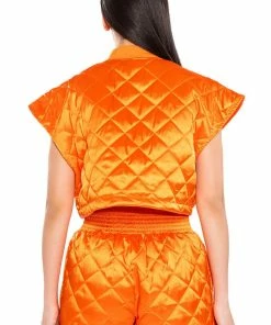 COZY MODE QUILTED SATIN VEST 17 COZY MODE QUILTED SATIN VEST -FINESSE-shop cozy mode quilted satin vest orange 8 8