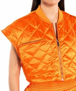 COZY MODE QUILTED SATIN VEST 18 COZY MODE QUILTED SATIN VEST -FINESSE-shop cozy mode quilted satin vest orange 9 9