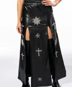 CROSSING MY PATH MAXI FAUX LEATHER SKIRT -FINESSE-shop crossing my path maxi faux leather skirt black 1 1 c1