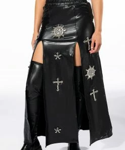 CROSSING MY PATH MAXI FAUX LEATHER SKIRT -FINESSE-shop crossing my path maxi faux leather skirt black 2 2 c1