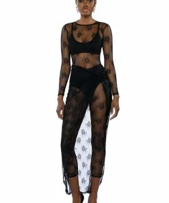 DAY BY DAY LACE JUMPSUIT AND TWIST FRONT MAXI SKIRT SET -FINESSE-shop day by day lace jumpsuit and twist front maxi skirt set black 3 3