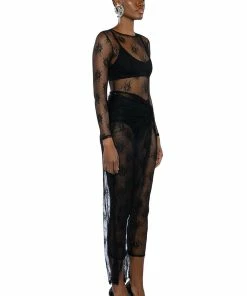 DAY BY DAY LACE JUMPSUIT AND TWIST FRONT MAXI SKIRT SET -FINESSE-shop day by day lace jumpsuit and twist front maxi skirt set black 4 4