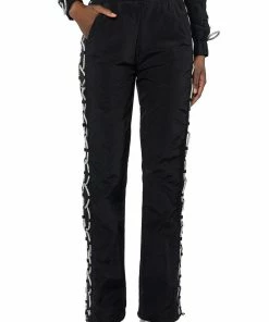 DIAMOND LACE UP TRACK PANT -FINESSE-shop diamond lace up track pant black silver 3 3 c1 c1 c1